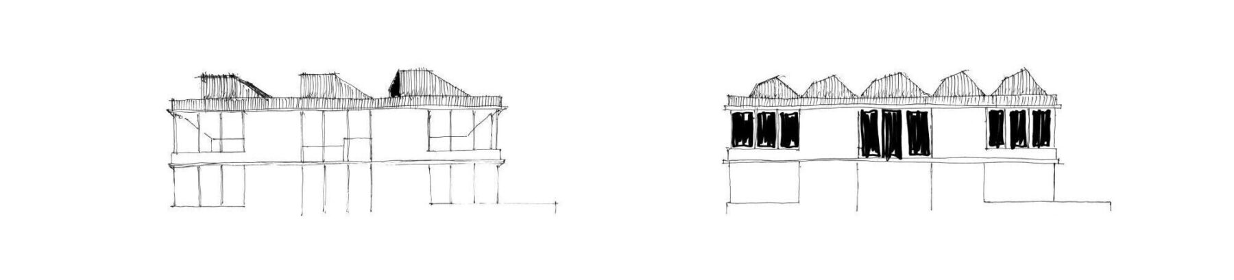 Black and white sketches of rooflines void by Fraser Livingstone Architects.