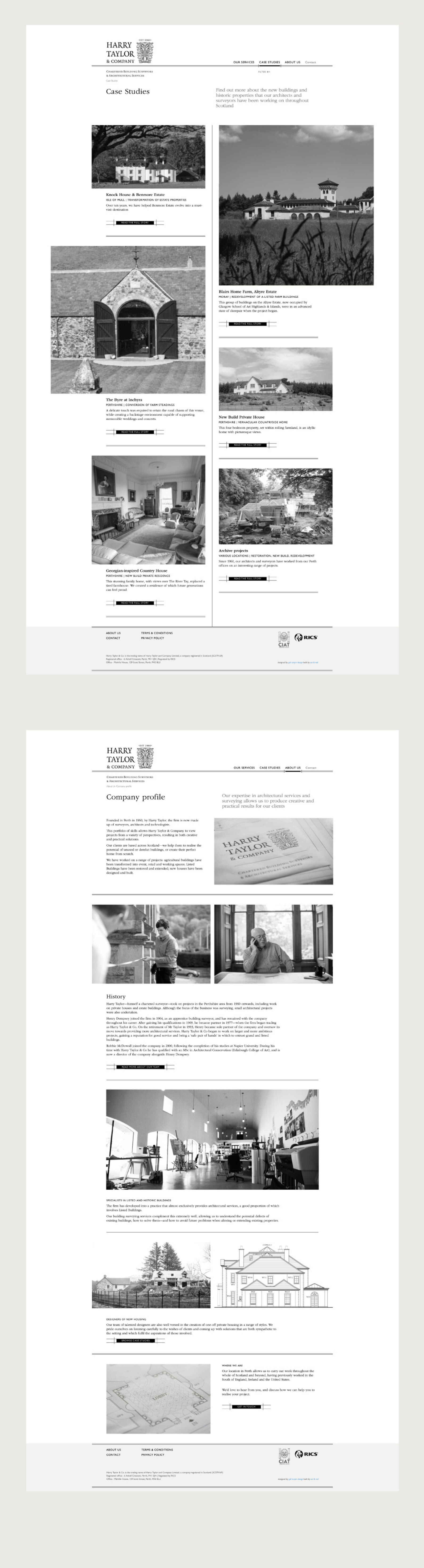 Visual of Harry Taylor website showing the Case studies list page.