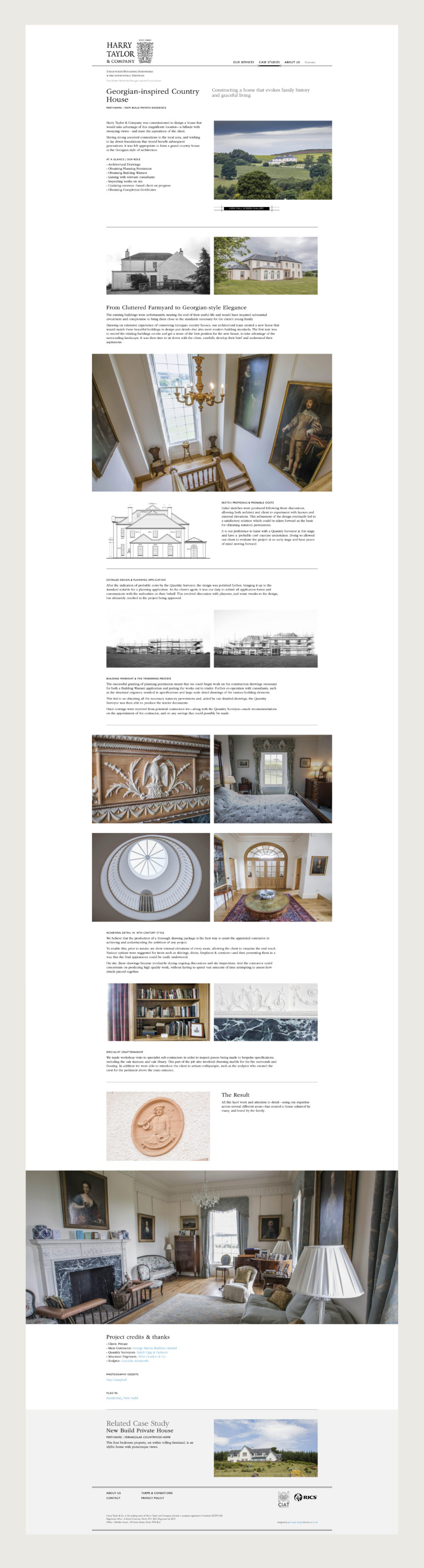 Visual of Harry Taylor website showing 'Georgian inspired country house' page.