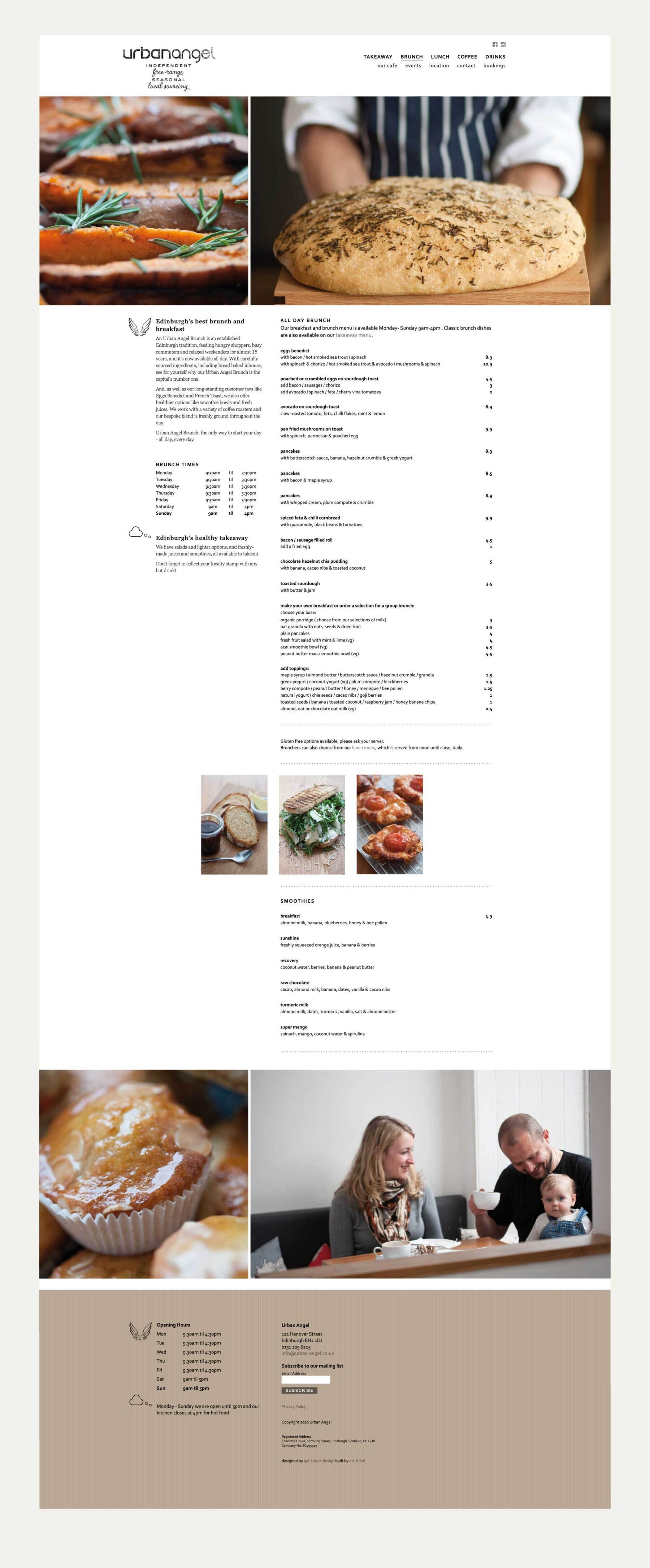 Visual of Urbanangel website, brunch page.