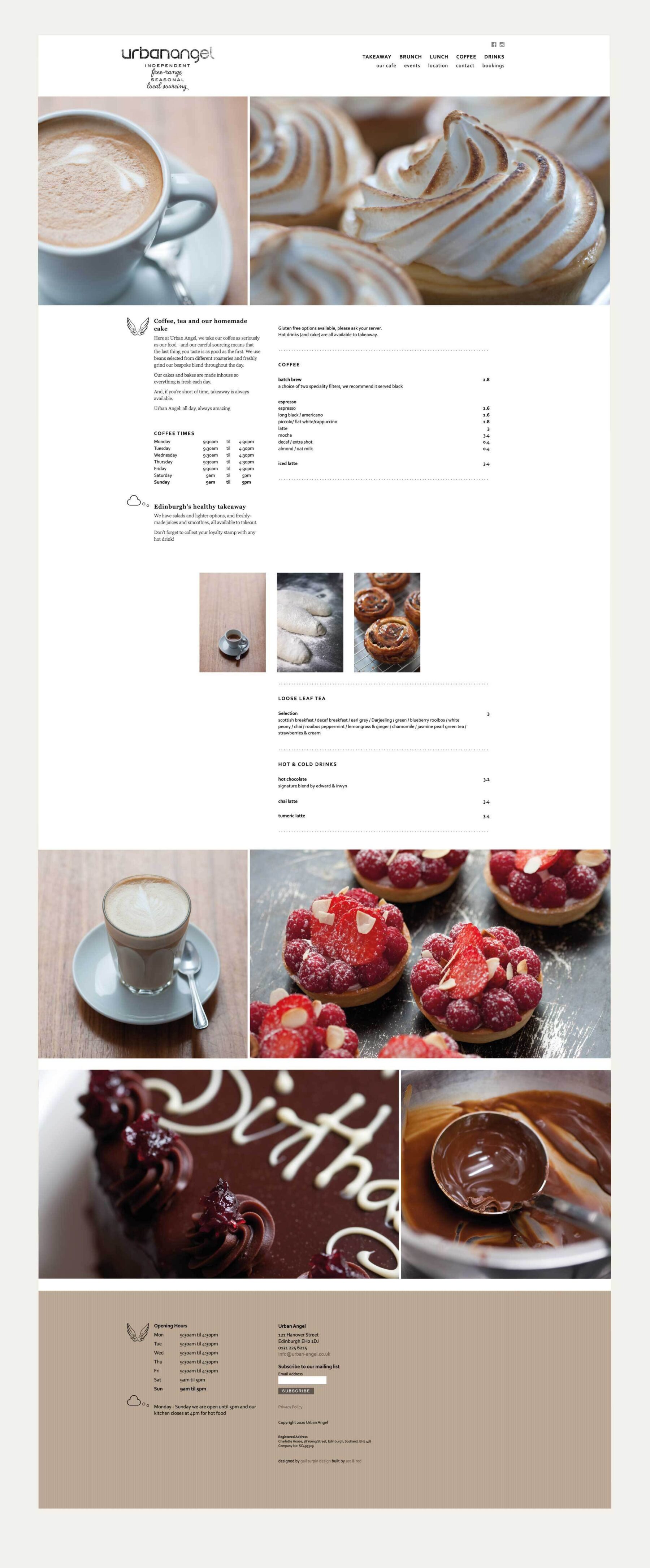 Visual of Urbanangel website, coffee page.